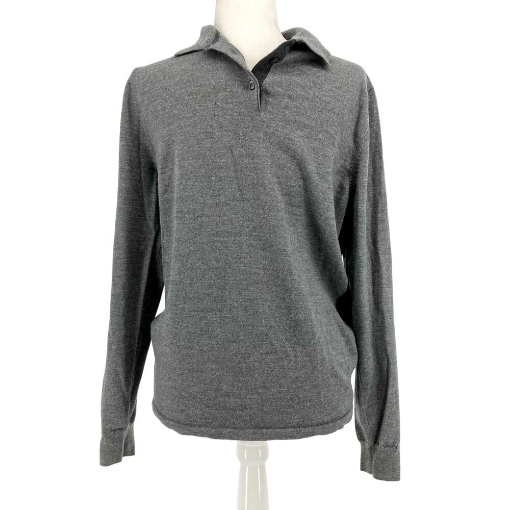 Nordstrom Mens M Gray 100% Merino Wool Button‎ Collar Sweater